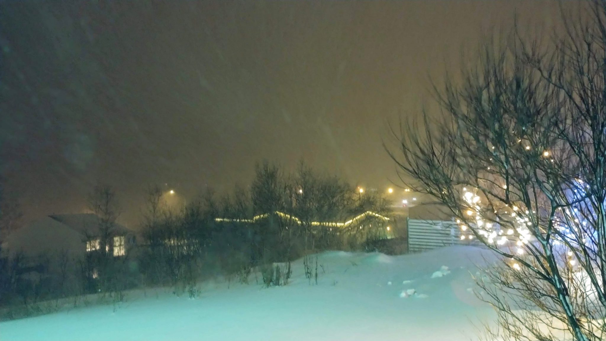 Snowstorm and Christmas Lights