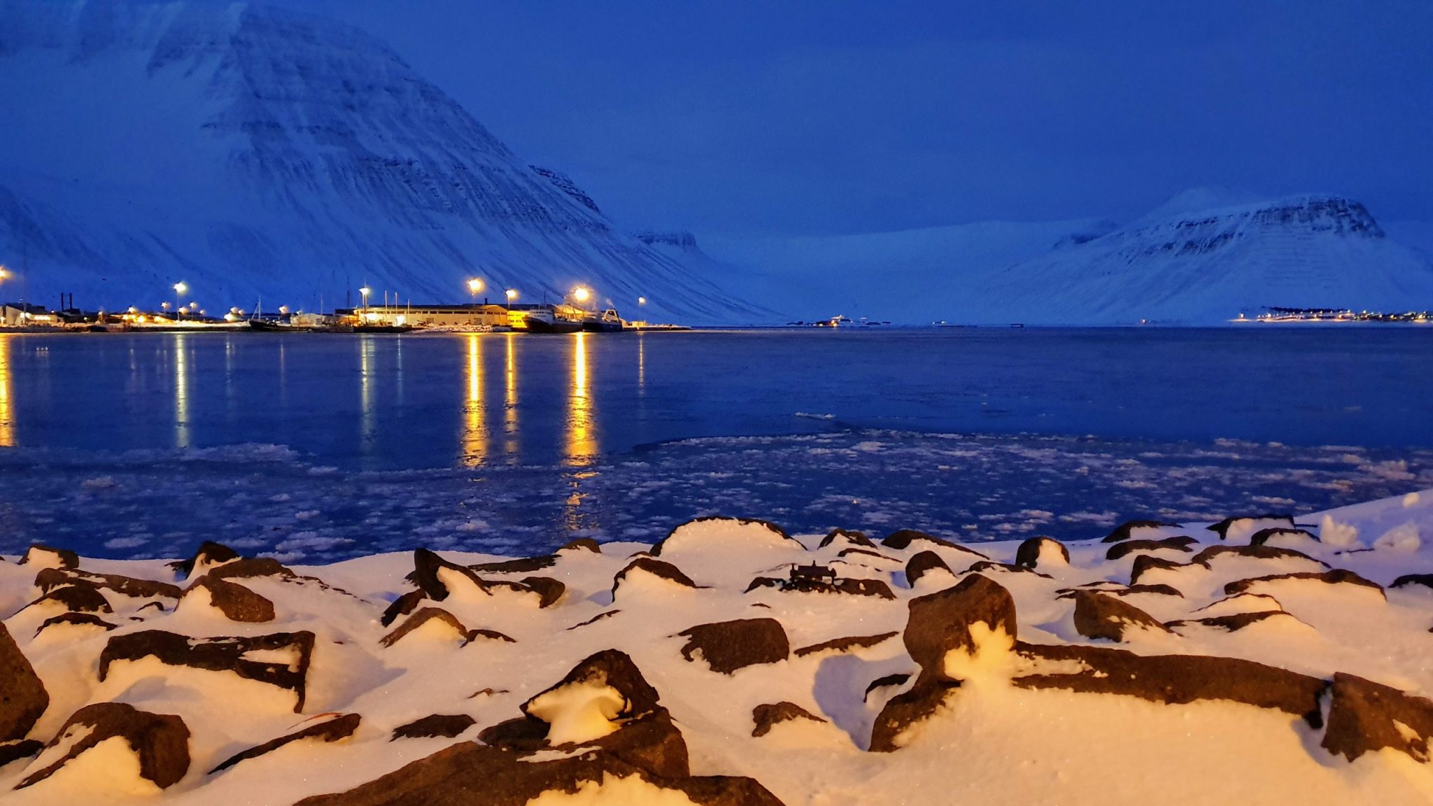 Winter Dawn In Isafjordur Harbour