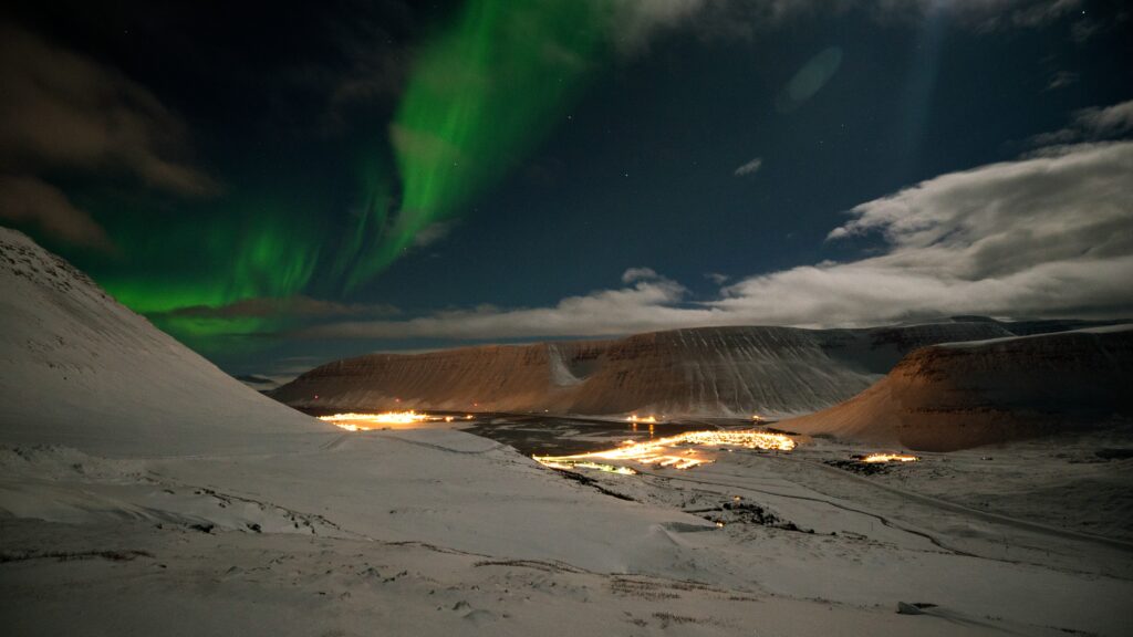 Northern Lights Over Isafjörður Town