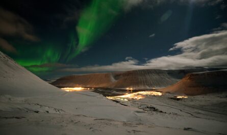 Northern Lights Over Isafjörður Town